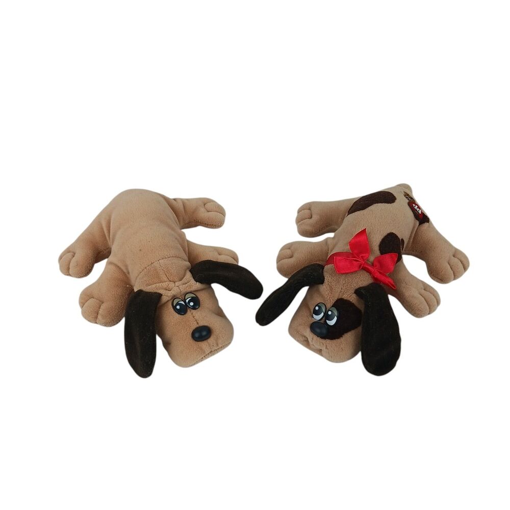 Tonka POUND PUPPY Pair of Small Brown  Puppies Vintage Spot Red Collar
